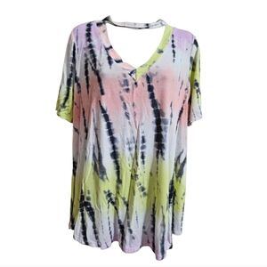 Pastel Tie Dye Keyhole V-neck Tunic Top/Swim Coverup